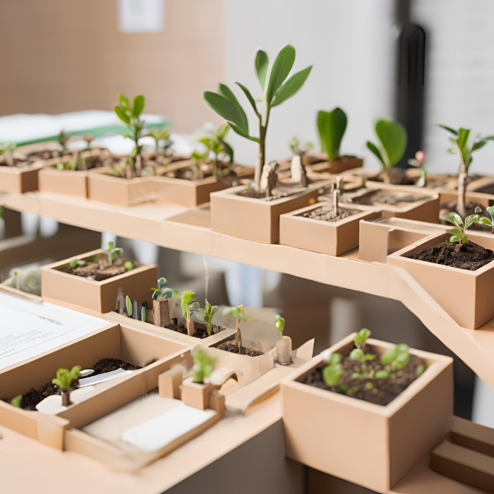 biljke u malim drvenim kutijama rastu 