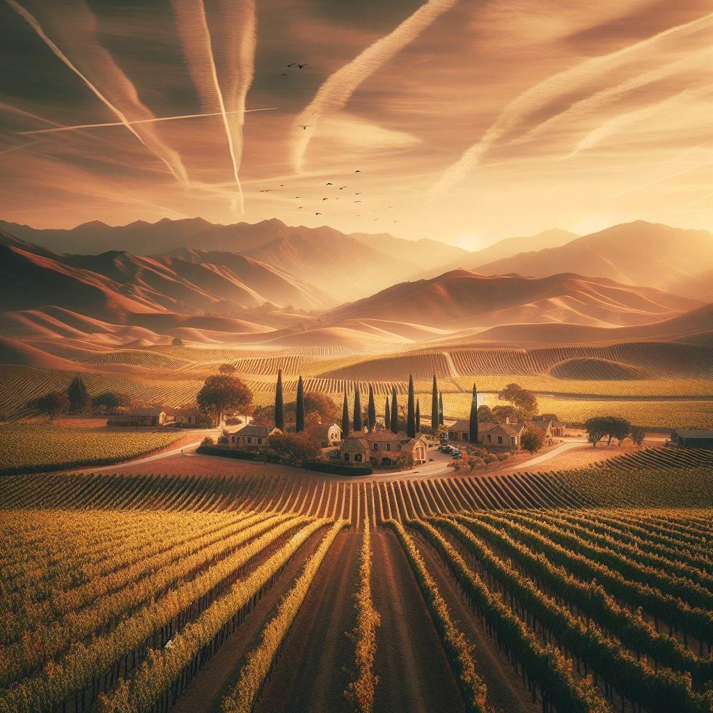 Vinograd s podrumom u zalazak sunca